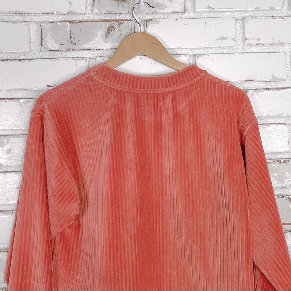 ASOS Cropped Salmon Pink Ribbed Long Sleeve Crew Neck Lounge Play Velour Top - Picture 10 of 12